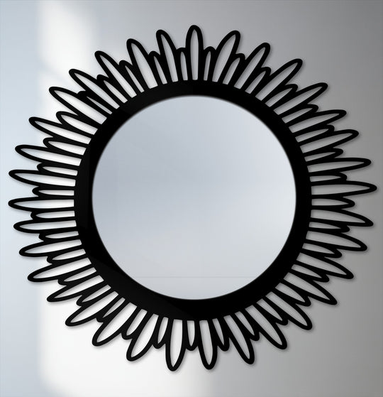 Enhancing its stained glass wall mirror design, the sunburst petal round decorative wall mirror shows an impressive layering effect on its petal frame.
