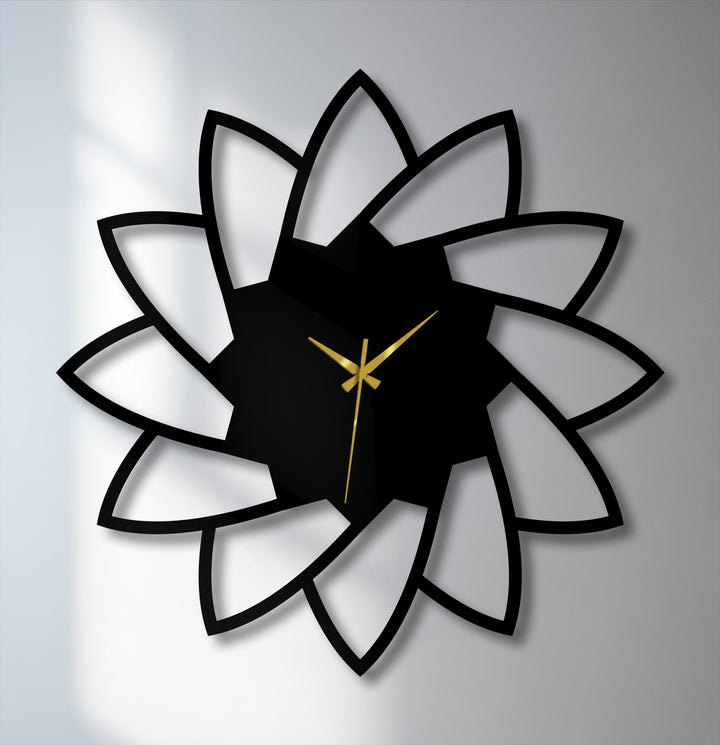 The darkest area of the lotus bloom metal wall clock forms the solid black center, contrasting with the surrounding decorative metal art flower petals.