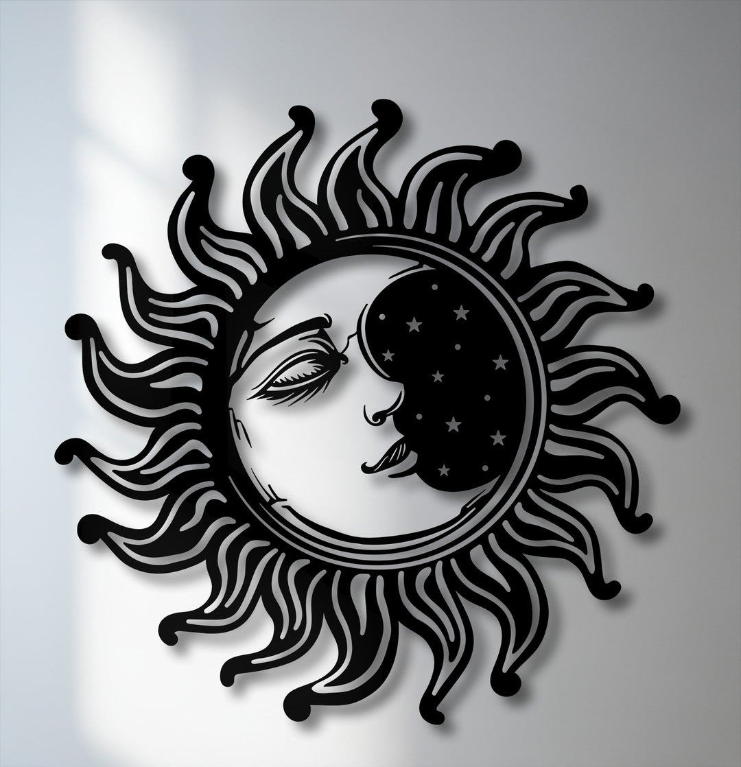 Sun and Moon Metal Wall Art – Celestial Face Design