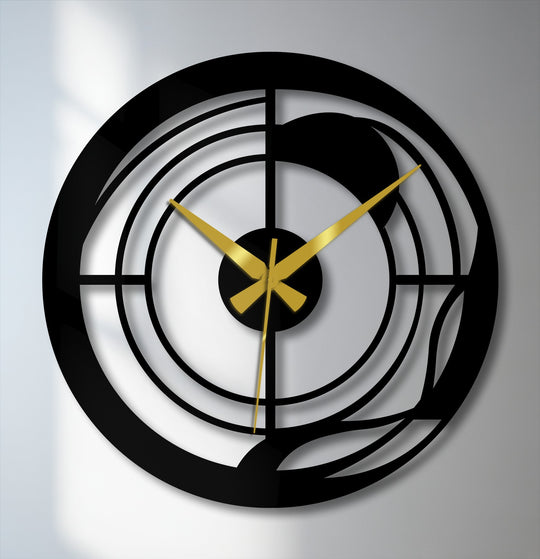 Subtle light and shadow define the geometric form of this modern metal wall clock, showcasing its abstract spiral design as a striking piece of metal art for wall.