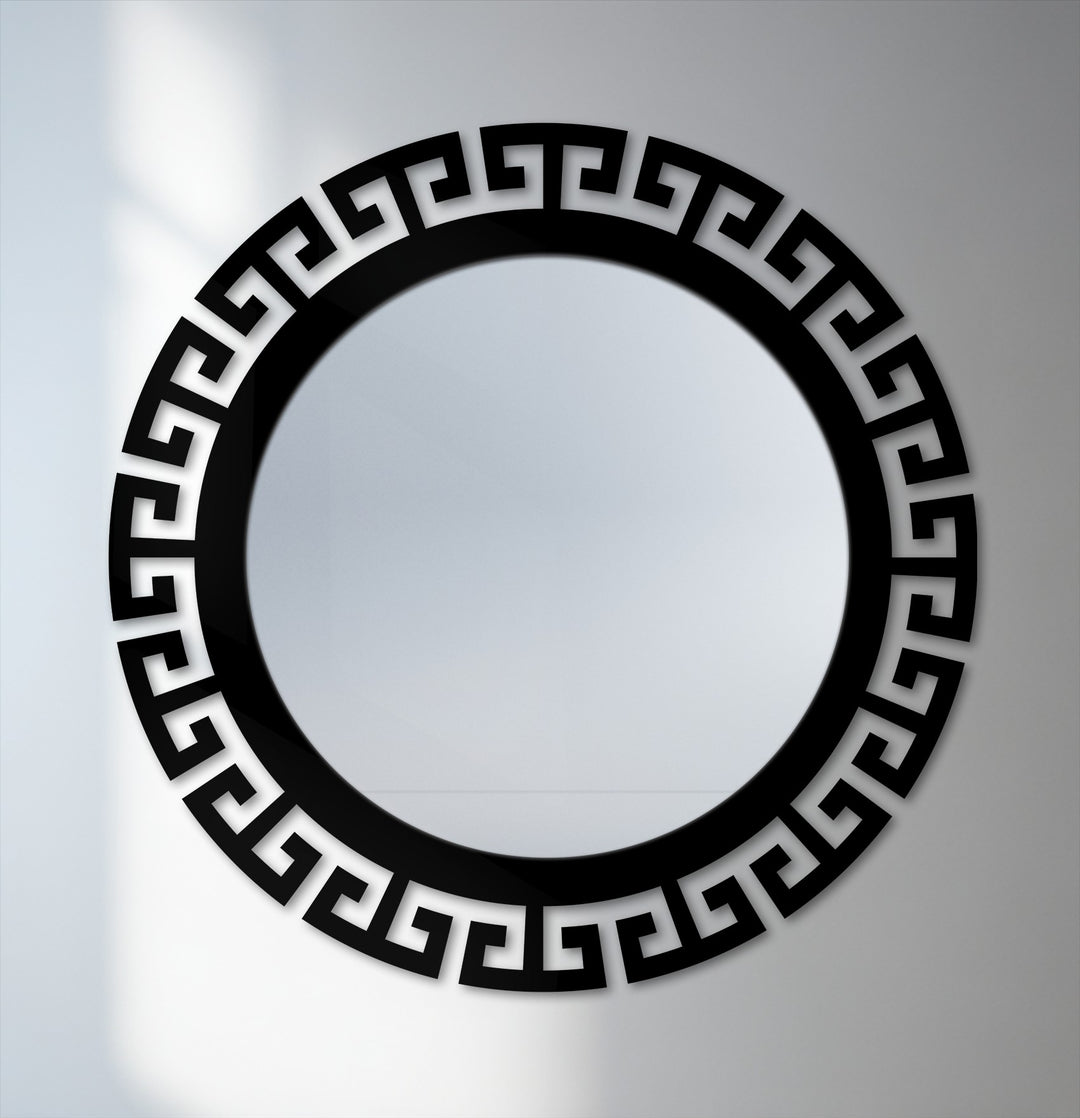 Greek key round wall mirror decor