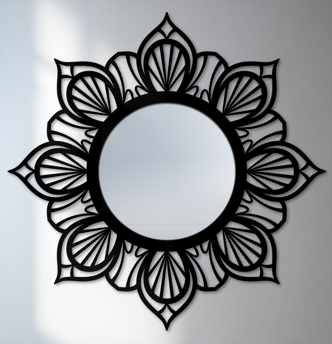 Flowing from the center, the mandala floral round metal wall mirror's decoration wall art swirls with a sense of elegant symmetry.