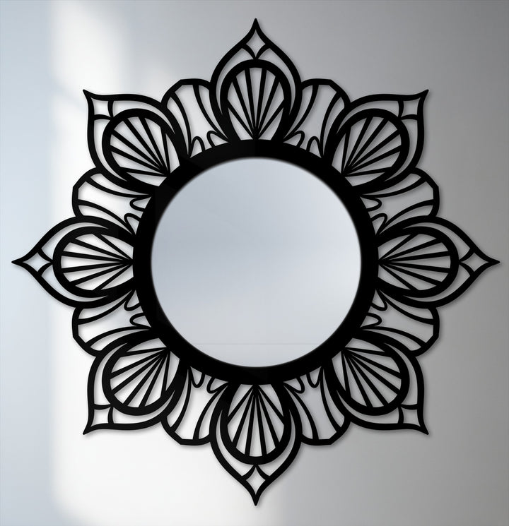 Flowing from the center, the mandala floral round metal wall mirror's decoration wall art swirls with a sense of elegant symmetry.