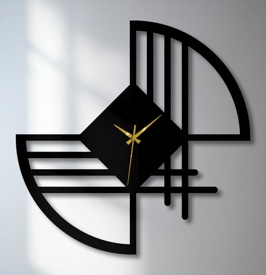 Highlighting the realistic detail, this metal wall clock with abstract lines presents modern decoration wall art in a geometric form with striking gold hands.