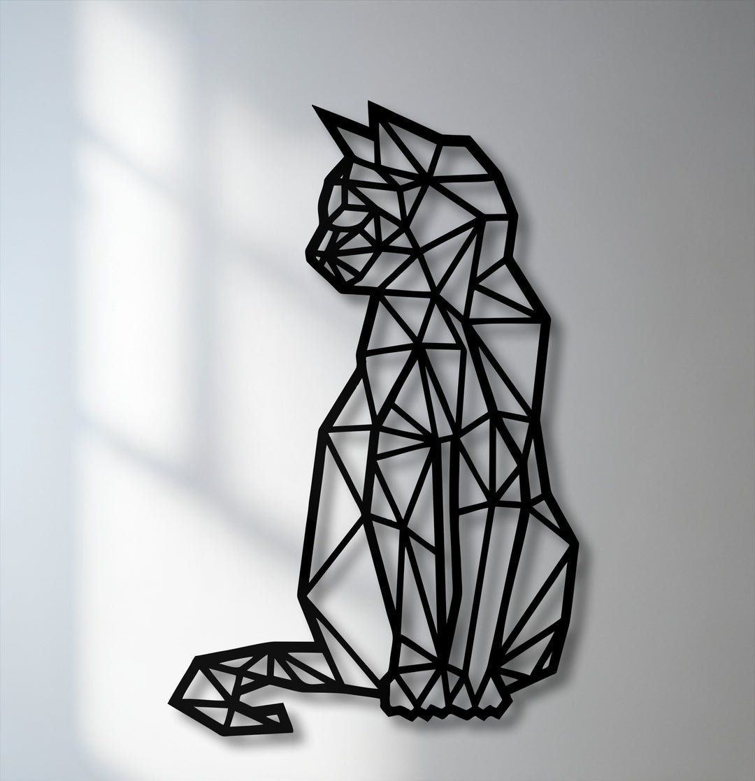 Geometric Sitting Cat – Modern Line Art Metal Wall Art