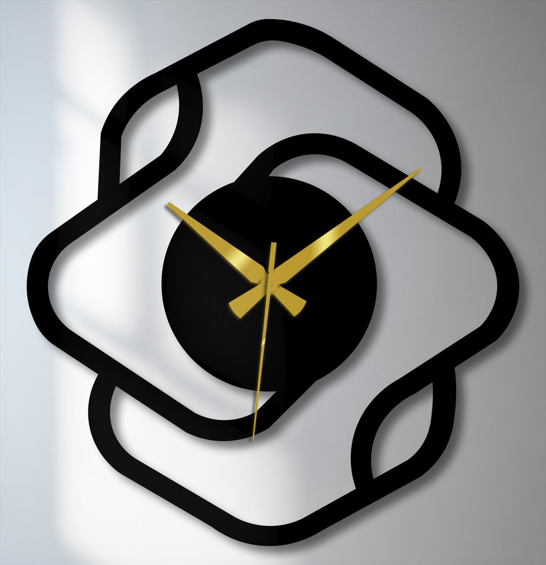 Moody and geometric, this abstract square frame metal art for wall clock offers a stylish and modern presence, elevated by its contrasting black and gold tones.