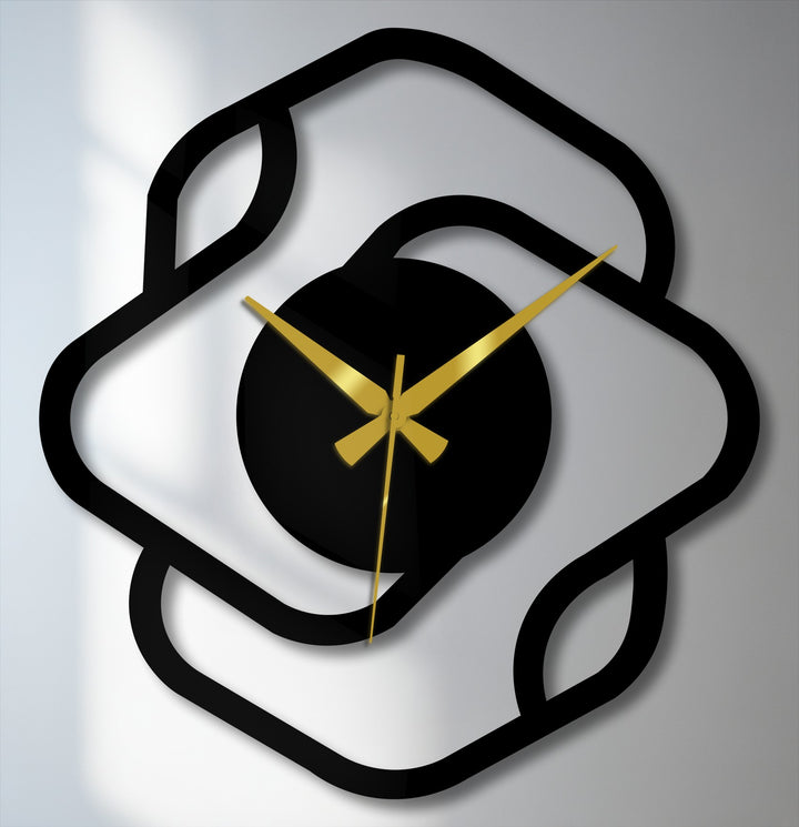 Moody and geometric, this abstract square frame metal art for wall clock offers a stylish and modern presence, elevated by its contrasting black and gold tones.