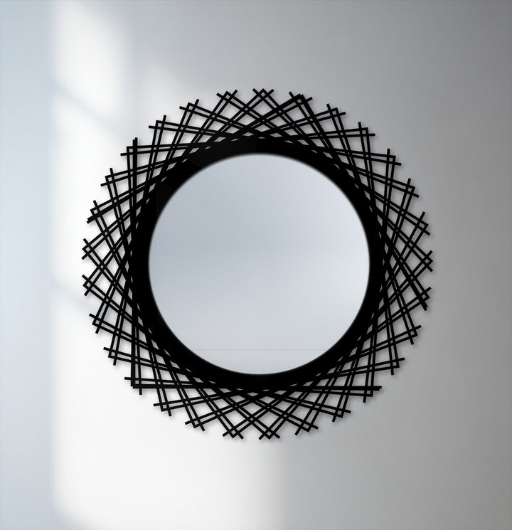 Layered line round wall mirror decor