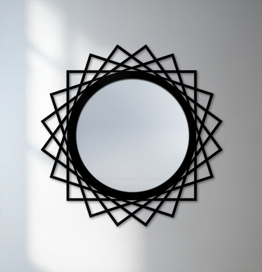 Serene mood shines from this geometric halo round decorative framed wall mirror, a captivating piece of decoration wall art reflecting light and modern design.