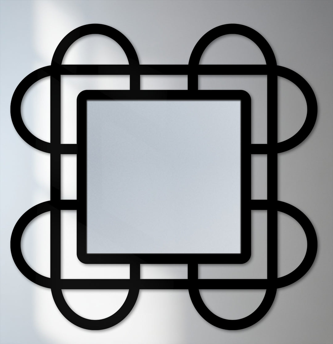 Featuring the sleek edge and borders of a Looped Squares geometric wall mirror for wall decor, the design creates a bold statement.