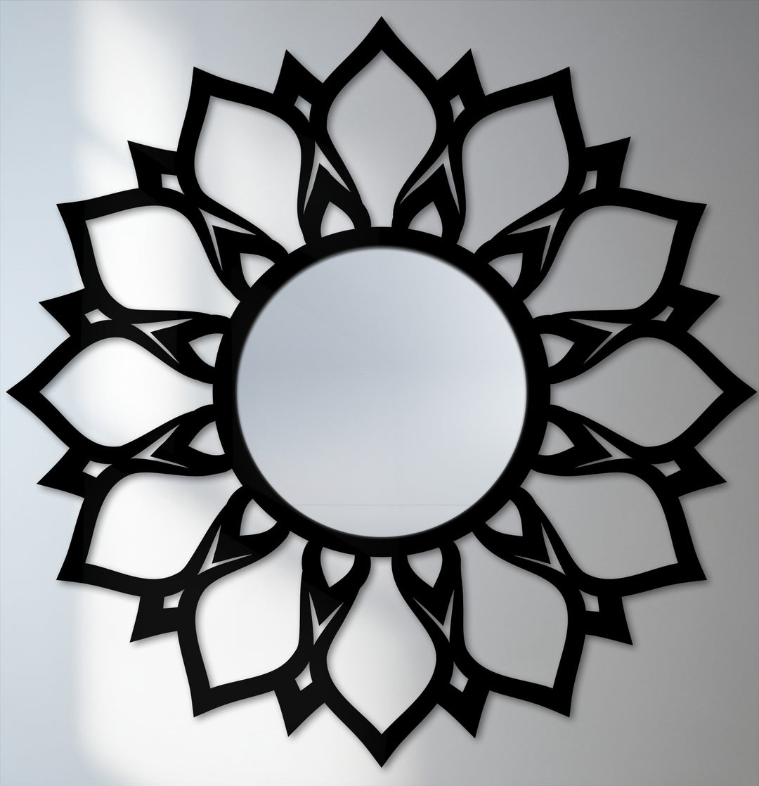 Light and shadow play across this lotus pattern floor mirror, showcasing the intricate design that enhances the beauty of the modern wall mirrors.