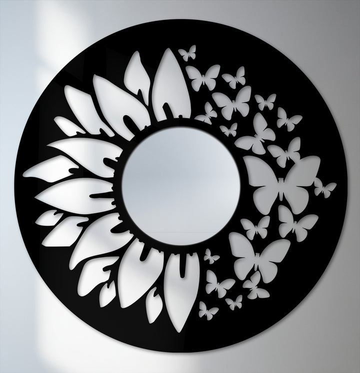 Decorating with wall mirrors is made easy with this butterfly bloom mirror, a striking accent piece showcasing a unique metal wall art design of floral and butterfly cutouts.