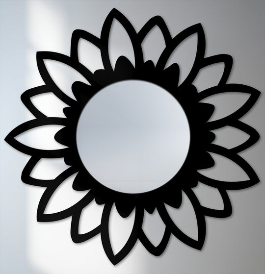 Layered sunflower silhouette defines depth in this decorative bloom floor mirror for wall decor, creating a stunning visual focal point.