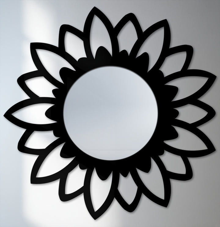 Layered sunflower silhouette defines depth in this decorative bloom floor mirror for wall decor, creating a stunning visual focal point.