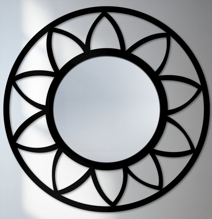 Illuminating the gradual transition from dark to light on this petal frame floor mirror showcases the subtle contrast in the room's decoration wall art.