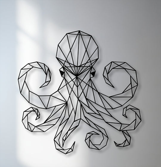 The abstract geometric octopus line art creates a modern, stylized marine image, perfect for decorative metal art.