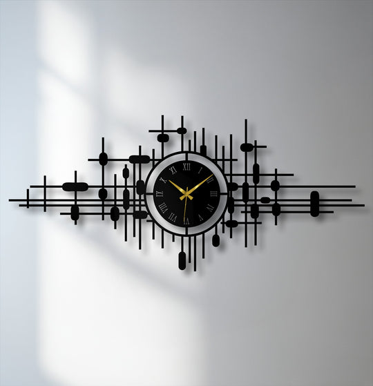 Highlighting the abstract quality, this modern wall clock features a geometric grid design that gives a unique metal wall decor element to any contemporary space.