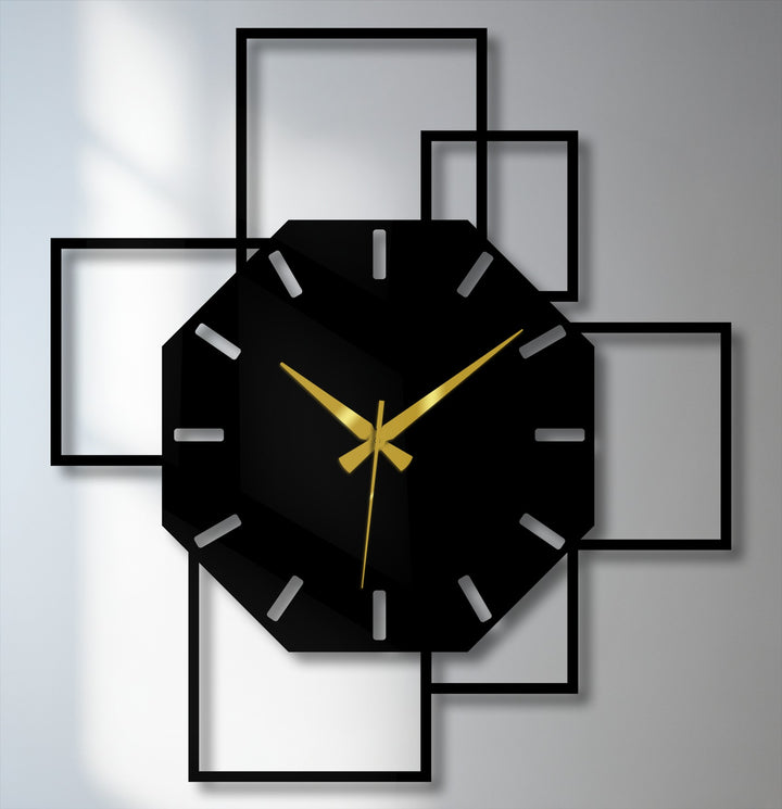 Calm and sleek, the octagonal geometric metal wall clock casts a subtle shadow, blending into the background as a captivating piece of metal art for wall.