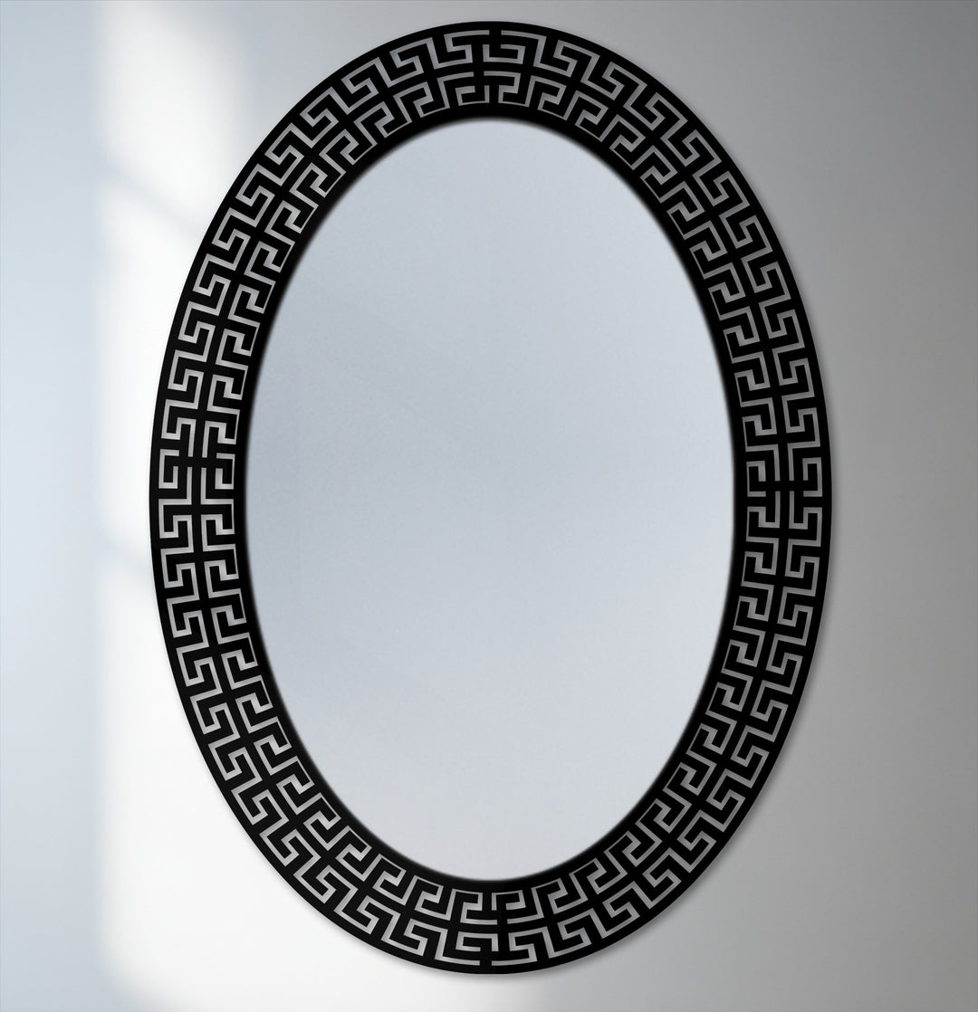 Greek key oval wall mirror decor