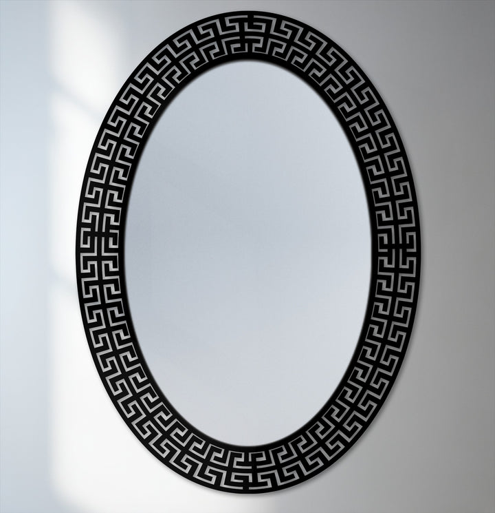 Evoking a sleek and refined mood, the neo greco patterned oval floor mirror offers a touch of luxurious elegance with its stylish metal wall decor.