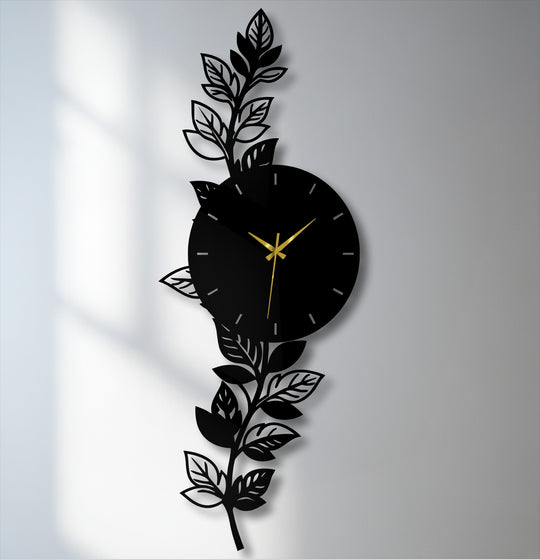 Aesthetic botanical leaf metal wall clock evokes a sophisticated and modern mood with its unique metal wall art design and graceful, nature-inspired silhouette.