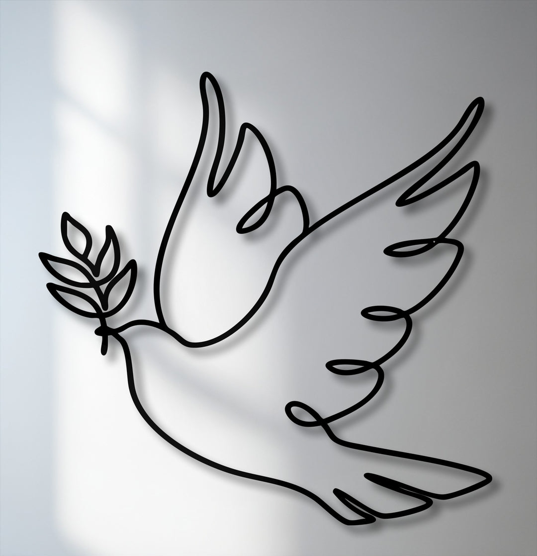 Minimalist Dove Line Art Metal Wall Art – Peace Symbol Decor