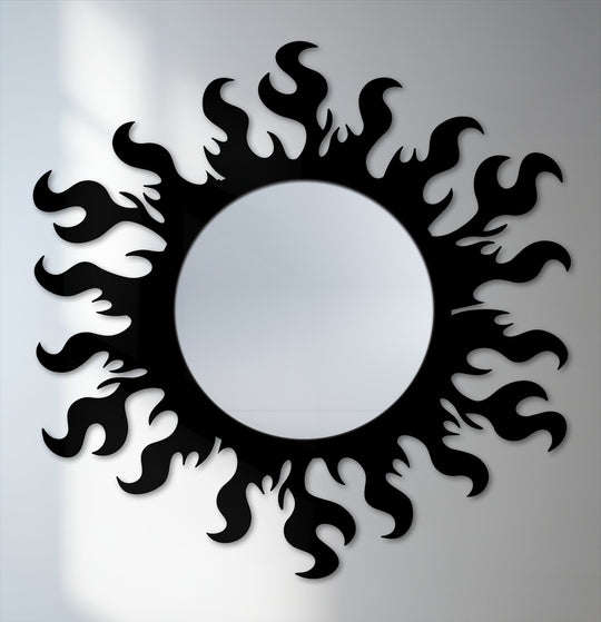 Displaying an abstract quality, the solar wave round decorative framed wall mirror presents a modern asymmetrical wave design, offering captivating mirror wall decor.