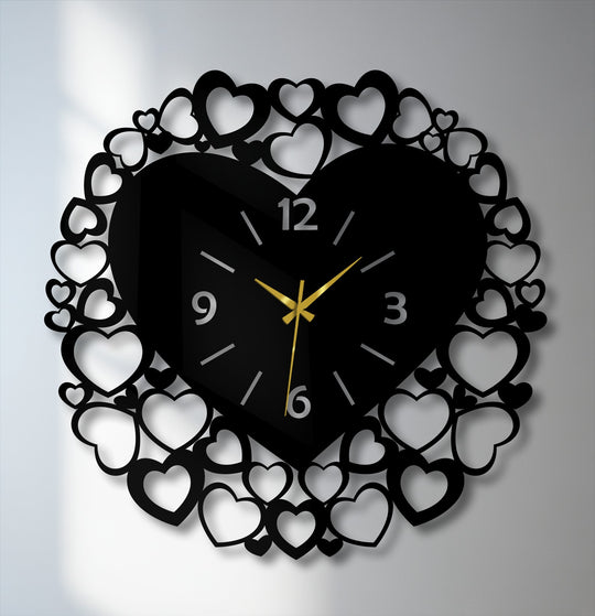 The layered design of this romantic heart frame metal art for wall clock features overlapping heart silhouettes creating intricate depth.