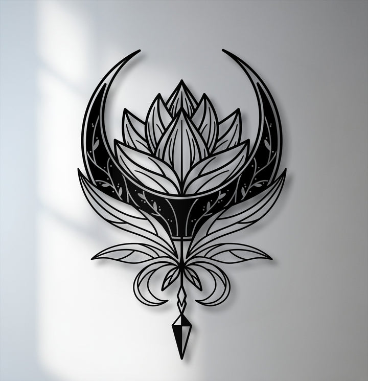 The darkest area reveals a striking, intricate black celestial lotus and mandala design, a truly unique metal wall art piece.