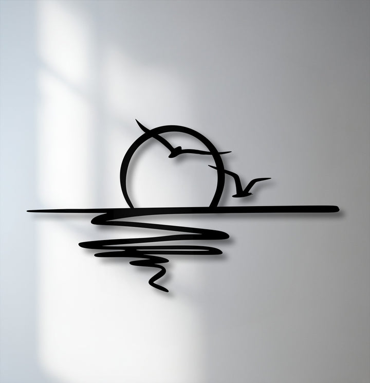 The crisp, sleek edges and borders of this metal decoration wall art perfectly outline the minimalist sunset with birds.