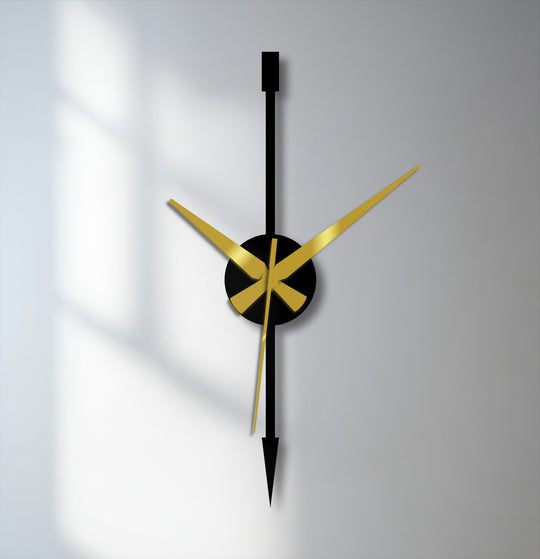 Highlighting the layering effect, this minimalist vertical arrow metal wall clock features decorative metal art with gold hands and creates a captivating visual depth.