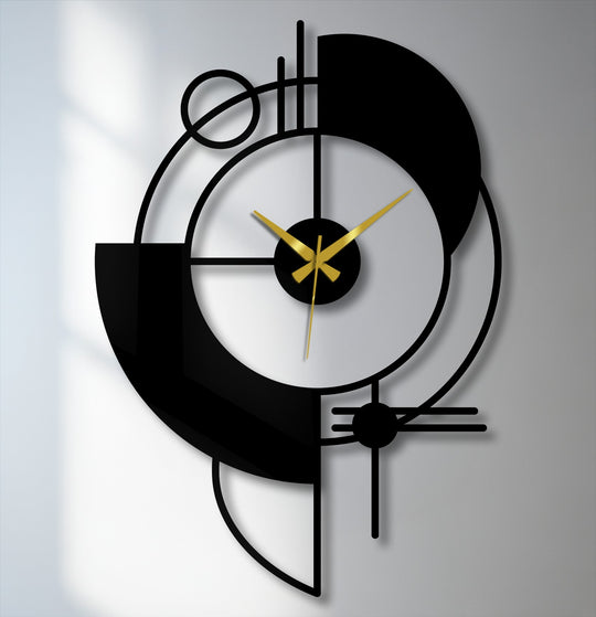 Dramatic mood emanates from this abstract geometric metal wall clock, a captivating piece of metal art for wall decoration with its bold shapes and striking contrasts.