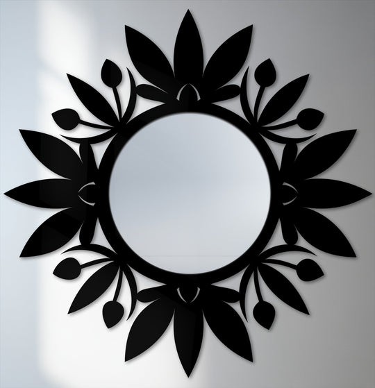 Round, centered, and botanically-themed, this floral halo modern mirror features a stylish botanical frame for a unique decorative touch.