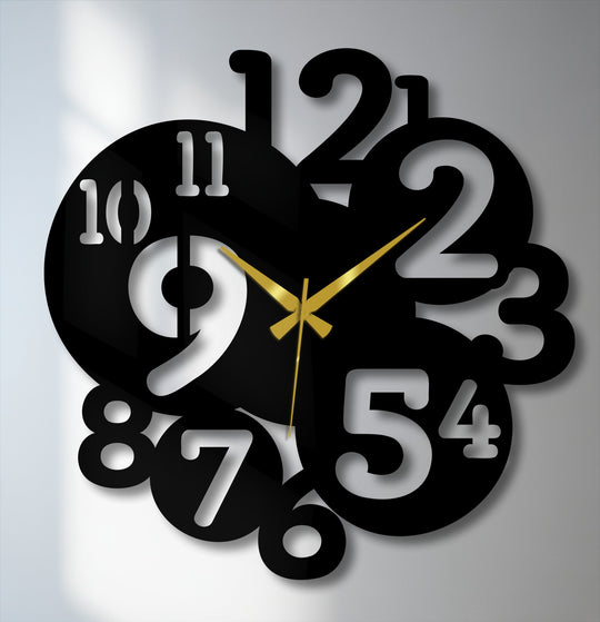 Playful energy radiates from this modern numbers metal wall clock, a bold piece of decorative metal art that enlivens any space with its unique design.