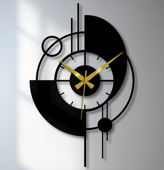 Dynamically swirling abstract metal artwork on this modern geometric wall clock gives a constant sense of perpetual motion.