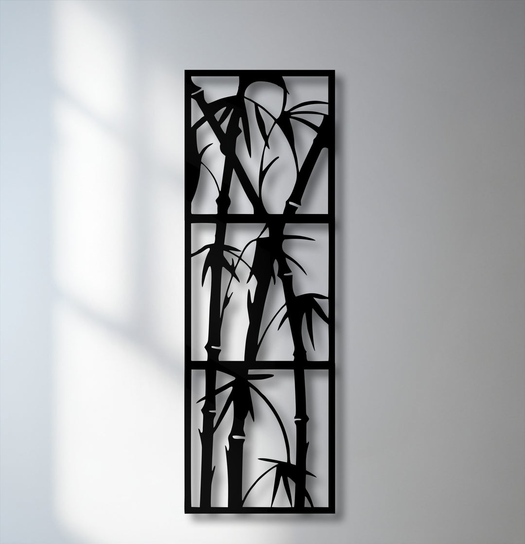 Evoking a peaceful and serene mood, this exquisite Zen bamboo metal artwork offers tranquil natural beauty.