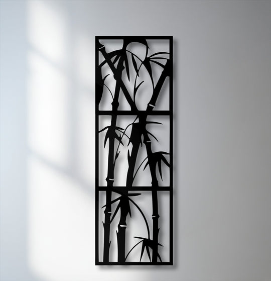 Evoking a peaceful and serene mood, this exquisite Zen bamboo metal artwork offers tranquil natural beauty.