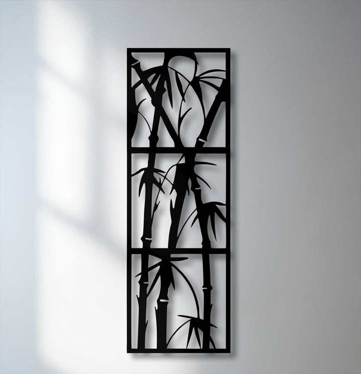 Evoking a peaceful and serene mood, this exquisite Zen bamboo metal artwork offers tranquil natural beauty.