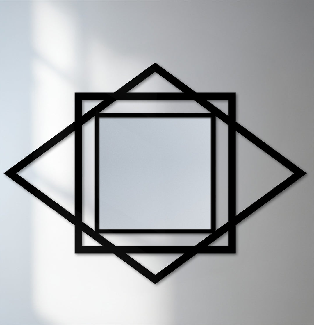 The stillness of this geometric square wall mirror, with layered diamond frame, is captured in this stained glass wall mirror composition.