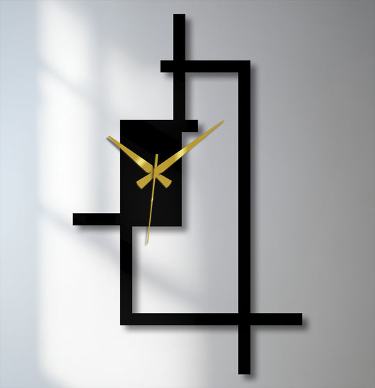 Sleek black finish on this abstract line frame metal artwork clock enhances its modern, geometric design, bringing a touch of refined industrial style.