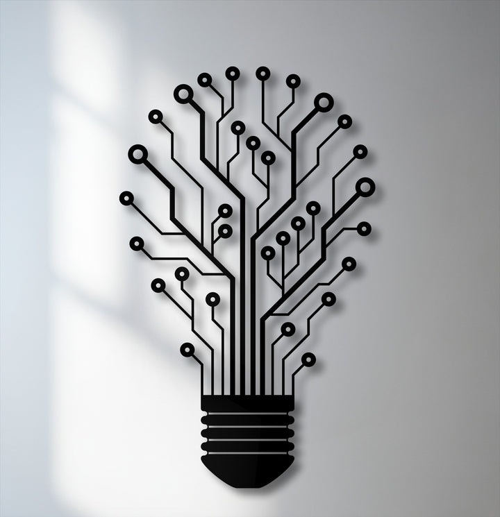 The striking visual layering of this tech tree lightbulb decoration wall art creates a profound depth with its cast shadow.
