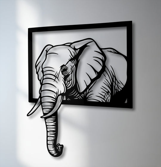 The darkest area reveals the bold silhouette of an emerging elephant frame, a striking piece of metal decoration wall art.