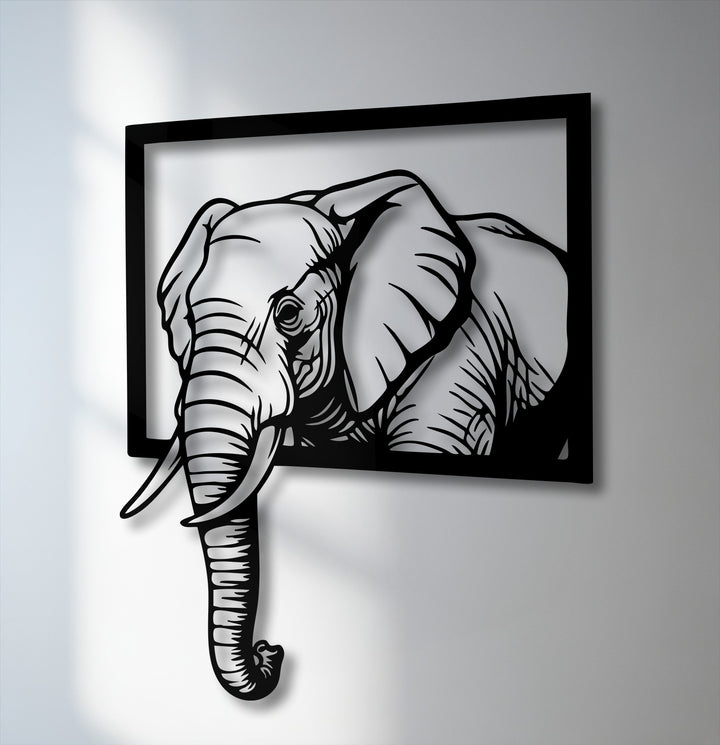 The darkest area reveals the bold silhouette of an emerging elephant frame, a striking piece of metal decoration wall art.