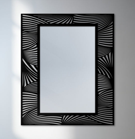 Crafted with high-quality metal, the abstract wave pattern frame around this floor mirror adds a touch of durable decoration wall art to the contemporary design.