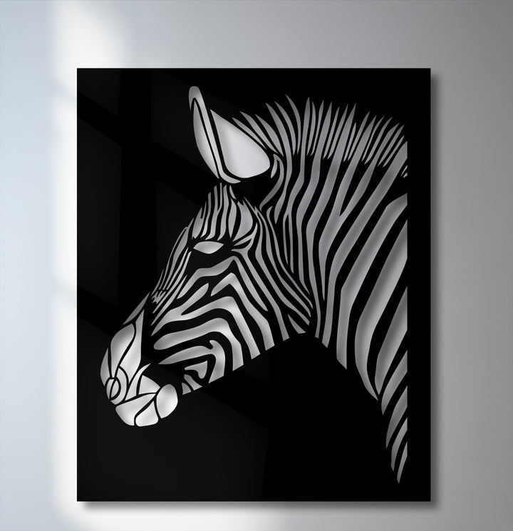 Cool color temperature emanates from this modern abstract zebra head metal decoration wall art, depicted in stark black and white.