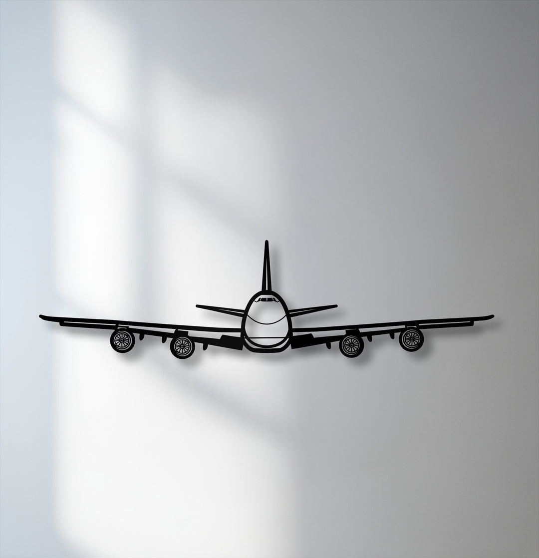 The harmonious visual rhythm of this airplane decorative metal art features a bold front view silhouette, perfect aviation wall decor.
