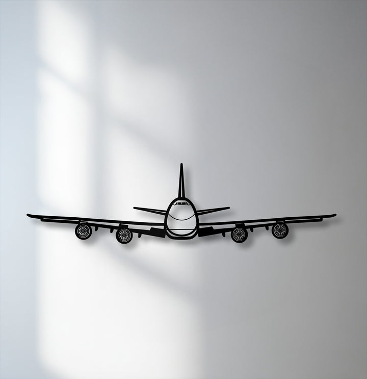 The harmonious visual rhythm of this airplane decorative metal art features a bold front view silhouette, perfect aviation wall decor.