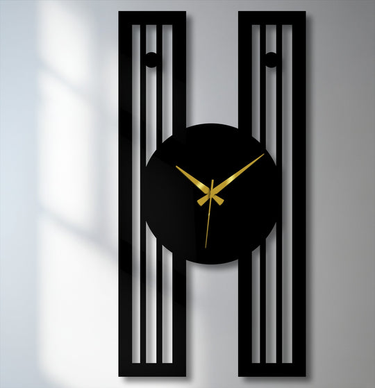 The darkest area of the modern vertical metal wall clock reveals the geometric frame that elevates your home decor with its minimalist and sleek design.