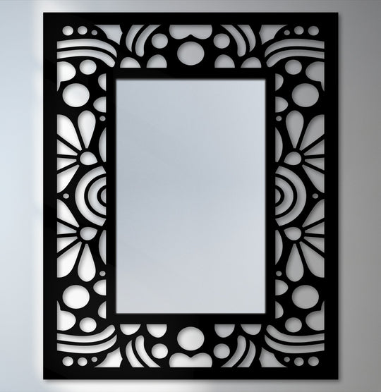 The color transition on this decorative rectangular mirror showcases modern wall mirrors in a geometric art deco floral pattern metal frame.