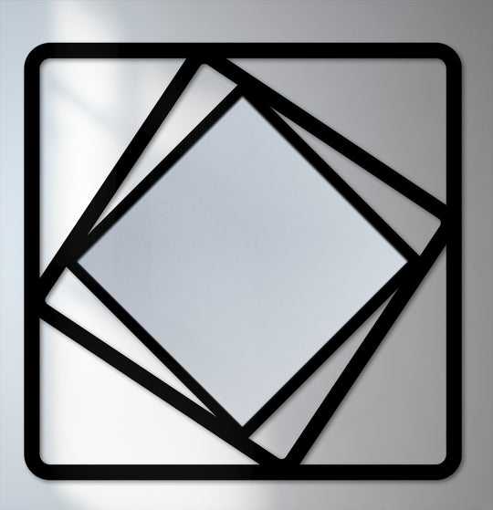 Smooth transition between light and shadow highlights the layers of this geometric metal wall decor mirror with square shapes, giving depth.